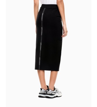 EA7 Long skirt in black stretch knit