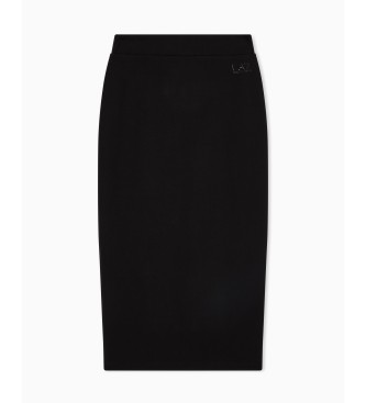 EA7 Long skirt in black stretch knit