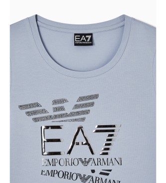 EA7 Bombažna majica Logo Series z modrim logotipom iz kamenčkov