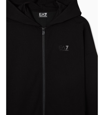 EA7 Maksi pulover s kapuco iz raztegljive modalne mešanice Logo Series črna