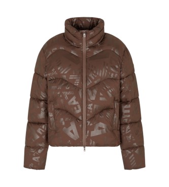 EA7 Giubbotto bomber trapuntato con monogramma marrone