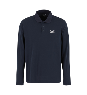 EA7 Core Identity long sleeve polo shirt in navy stretch cotton