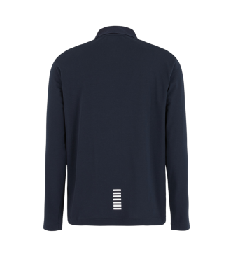 EA7 Core Identity long sleeve polo shirt in navy stretch cotton