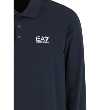 EA7 Core Identity long sleeve polo shirt in navy stretch cotton