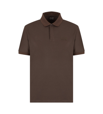 EA7 Polo in maglia di cotone elasticizzato marrone visibilit