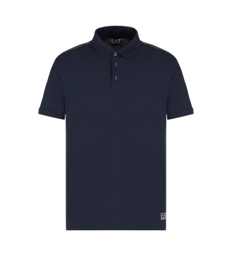 EA7 Logo Series navy cotton knitted polo shirt  