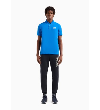 EA7 Visibility blue stretch cotton polo shirt