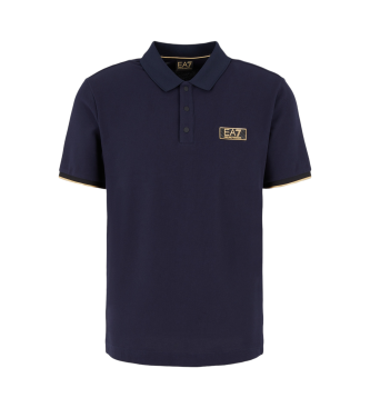 EA7 Polo in maglia di cotone con etichetta oro blu navy