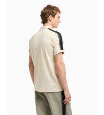 EA7 Logo Series beige strikket poloshirt i bomuld