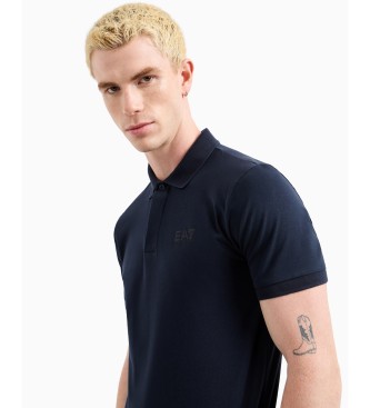 EA7 Stretch cotton knitted polo shirt Visibility navy