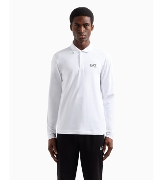 EA7 Core Identity long-sleeved polo shirt in white stretch cotton