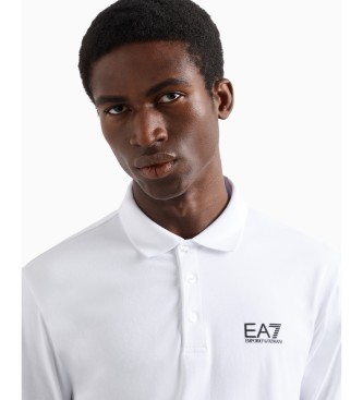 EA7 Core Identity Langarm-Poloshirt aus weier Stretch-Baumwolle