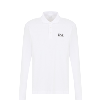 EA7 Polo a maniche lunghe Core Identity in cotone elasticizzato bianco