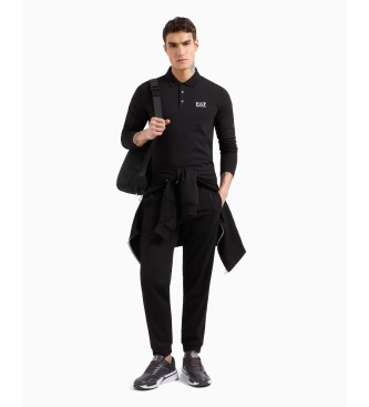 EA7 Core Identity long-sleeved polo shirt in black stretch cotton