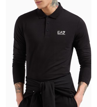 EA7 Core Identity long-sleeved polo shirt in black stretch cotton