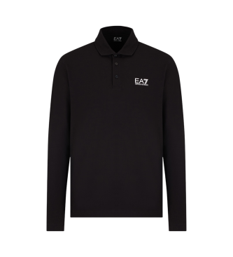 EA7 Core Identity Langarm-Poloshirt aus schwarzer Stretch-Baumwolle