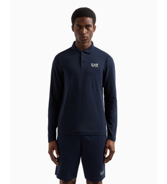 EA7 Core Identity long sleeve polo shirt in navy stretch cotton