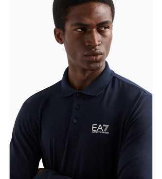 EA7 Core Identity long sleeve polo shirt in navy stretch cotton