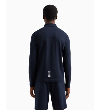 EA7 Core Identity long sleeve polo shirt in navy stretch cotton