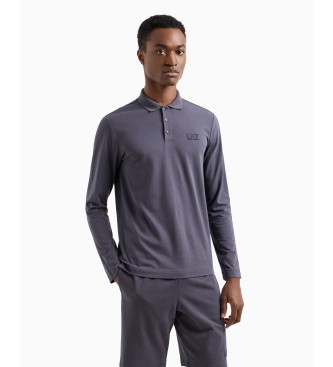 EA7 Core Identity long-sleeved polo shirt in grey stretch cotton