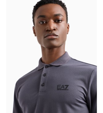 EA7 Core Identity Langarm-Poloshirt aus grauer Stretch-Baumwolle