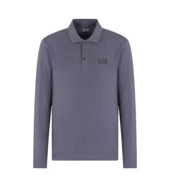 EA7 Core Identity Langarm-Poloshirt aus grauer Stretch-Baumwolle