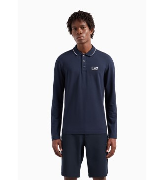 EA7 Core Identity long sleeve polo shirt in navy stretch cotton