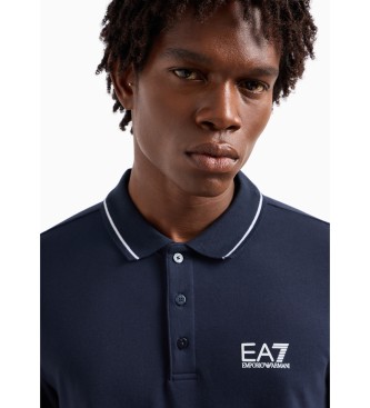 EA7 Core Identity long sleeve polo shirt in navy stretch cotton