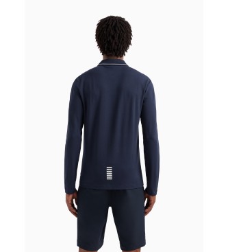 EA7 Core Identity long sleeve polo shirt in navy stretch cotton