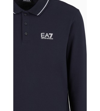 EA7 Core Identity langrmet poloshirt i navyfarvet bomuld med stretch