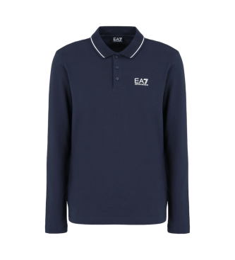 EA7 Core Identity long sleeve polo shirt in navy stretch cotton