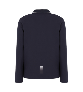 EA7 Core Identity long sleeve polo shirt in navy stretch cotton