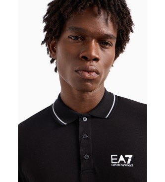 EA7 Core Identity Langarm-Poloshirt aus schwarzer Stretch-Baumwolle