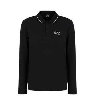 EA7 Core Identity poloshirt met lange mouwen in zwart stretchkatoen