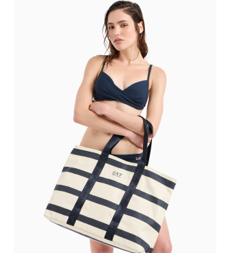 EA7 Sac shopping en coton blanc cass