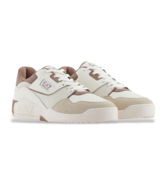 EA7 Basket Low beige leather trainers