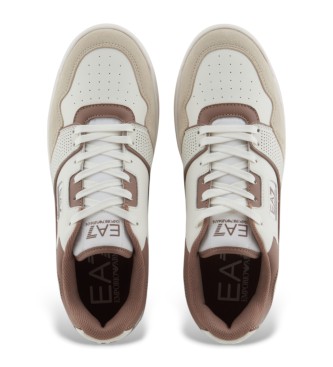 EA7 Basket Low beige leather trainers