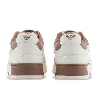 EA7 Basket Low beige leather trainers