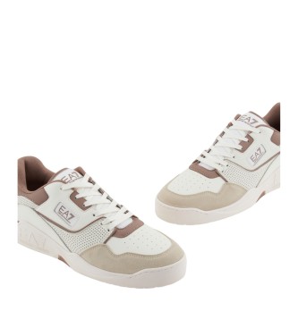 EA7 Basket Low beige leather trainers