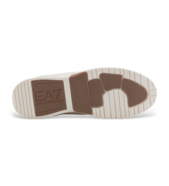 EA7 Basket Low beige leather trainers