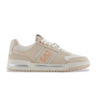 EA7 Baseline beige leather trainers