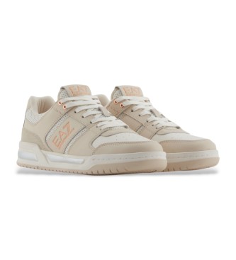 EA7 Baseline beige leather trainers