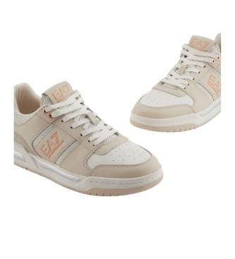 EA7 Baseline beige leather trainers