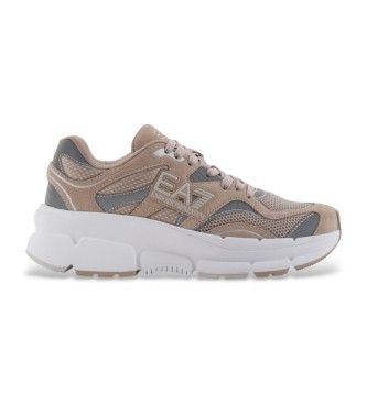 EA7 Beige logo leather trainers