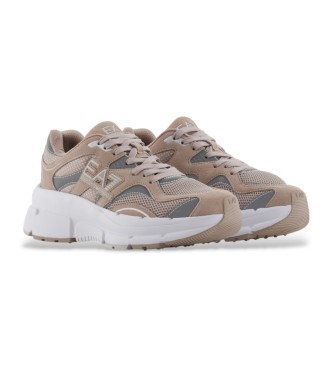 EA7 Beige logo leather trainers