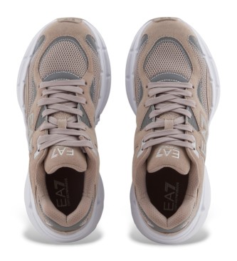 EA7 Beige logo leather trainers
