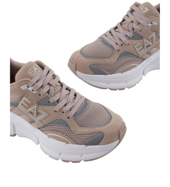 EA7 Beige logo leather trainers