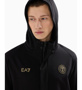 EA7 Stretch twill voetbal sweatshirt met capuchon zwart