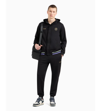 EA7 Stretch twill football hooded sweatshirt black