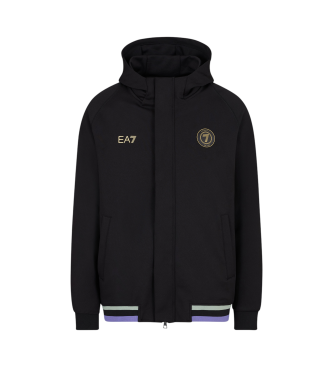 EA7 Stretch twill football hooded sweatshirt black